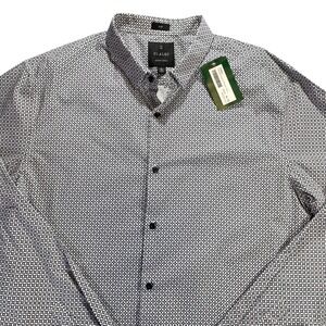 NWT 01.ALGO‎ Mens Slim Fit Interval Stretch Poplin Shirt Navy Pattern XL Tall